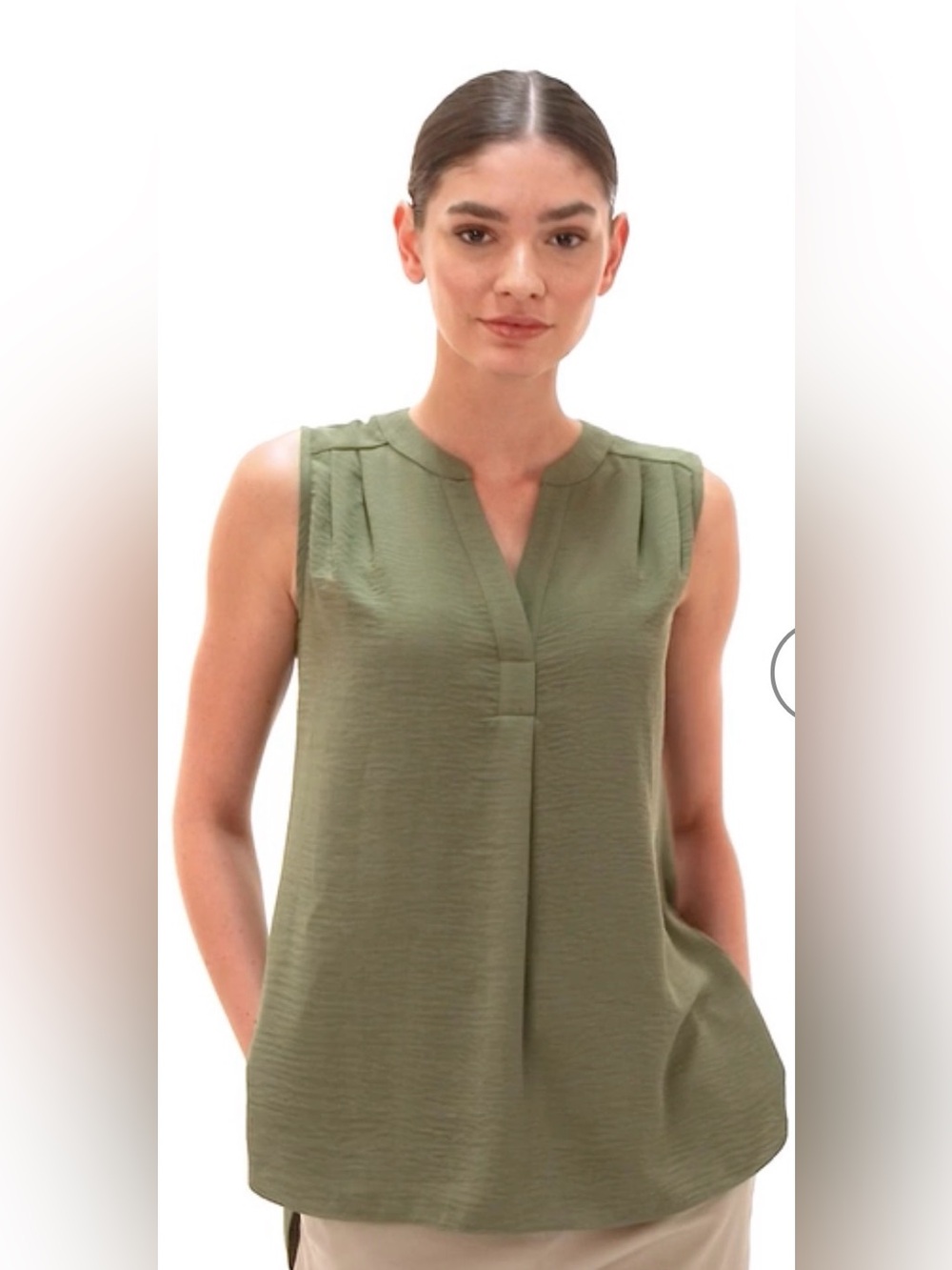 Philosophy Sleeveless Olive Green Split-Neck Blouse size Large